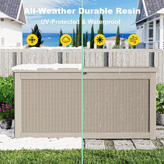 320 Gallon Waterproof Outdoor Storage Box, UV Resistant Resin Deck Box with Hydraulic Rod for Reinforced Stability, Perfect for Patio, Garden, and Pool, Grey