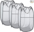 Larpur Pack of 3 Pop up Laundry Hampers, Collapsible Laundry Baskets, Portable Mesh Clothes Hampers for Kids Room, College Dorm, Bathroom, Foldable Hamper with Carry Handles, Gray