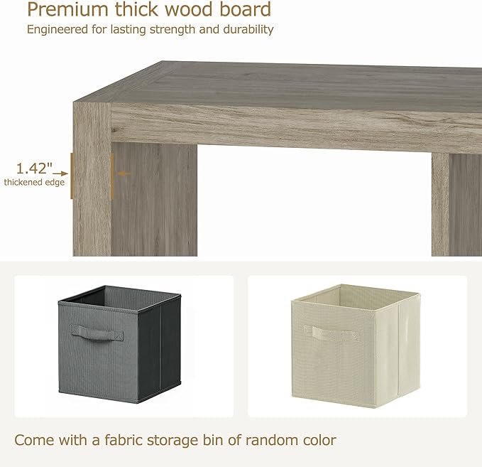 Bookshelf Cube Storage Organizer, 6-Cube Shelf Bookcase with Storage Bin, Modern Wood Open Shelf for Living Room, Bedroom, Home Office,Gray Oak