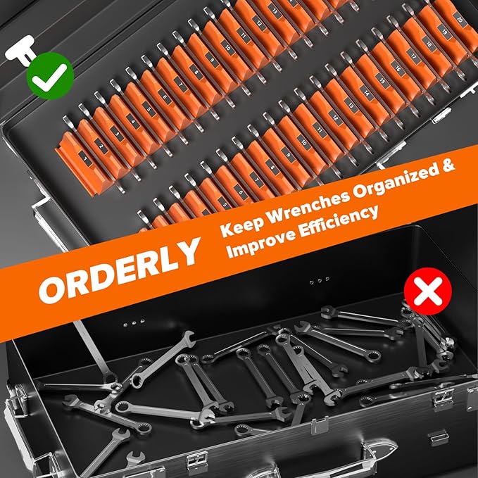 40PCS Modular Wrench Organizer Wrench Holder - Wrench Tool Organizers for Tool Drawer Storage, Wrench Storage Set with Metric & SAE Label, Wrench Rack Tool Gift for Professional Mechanics, Orange