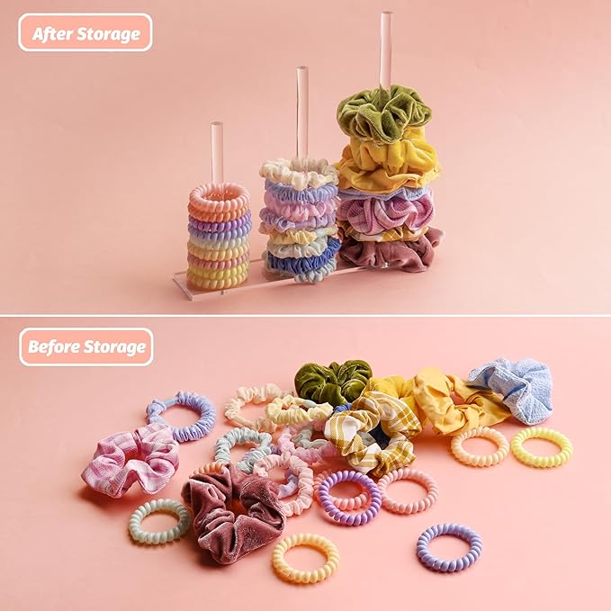 SMUK 2Packs 3-Tiers Acrylic Scrunchie Holder Stand, Clear Hair Tie Organizer Storage for Women Teen Girls Gifts Scrunchy Hair Accessories Organizer