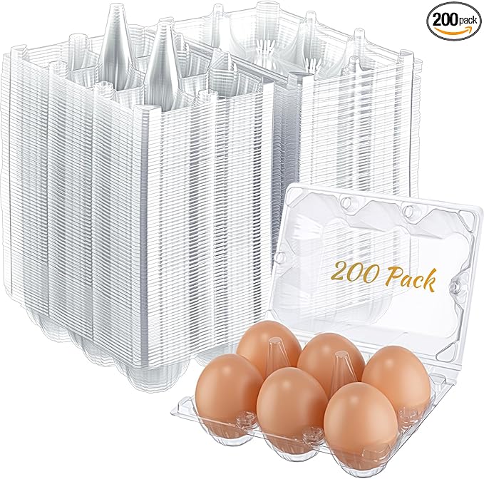Zubebe 200 Pieces Clear Egg Cartons Plastic Egg Cartons Bulk Empty Chicken Egg Tray Holds Securely Clear Blank Egg Cartons for Chicken Farm Business Market Home Refrigerator Storage(2 x 3 Grids)
