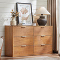 LEYAOYAO Fluted 6 Drawers Dresser, 48" Wide Modern Chest of Drawers with Woodgrain Top, Curved Profile Design, Dresser TV Stand, Wood Drawer Organizer for Bedroom, Living Room, Hallway,Brown