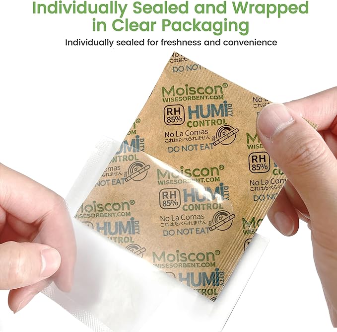 45 Pack 85% RH Size 8 Two-Way Humidity Control Packs for Wooden Musical Instruments, 8 Gram Moisture Control Packets for Bagpipe Reeds, Saxophone Reeds Individually Wrapped