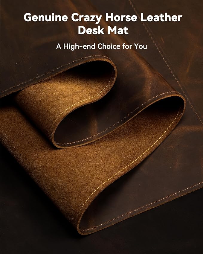 YSAGi Leather Desk Mat, 23.6"x13.8"Real Leather Desk Pad, 3mm Thick Desk Blotter with Stiched line,Oil-Wax Feel Mouse pad and Self-Healing Laptop Pad for Home & Office(Classic Dark Brown)