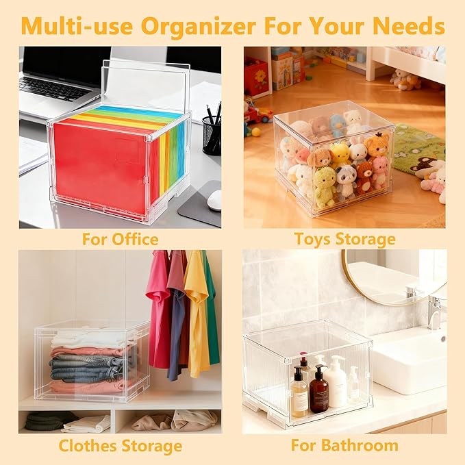 File Organizer Box with Lid,Hanging Filing Folder Organizer for Document Storage with Plastic Slide,Letter-size File Holder Filing Box for Office/Home/Decor/（3Pack）