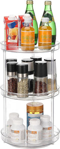 URALFA 3 Tier Bathroom Lazy Susan Organizer, 9 Inch Clear Rotating Makeup Organizer for Vanity, High-Capacity Acrylic Skincare Organizers 360 Rotating Tray for Countertop, Pantry, Kitchen, Cupboard
