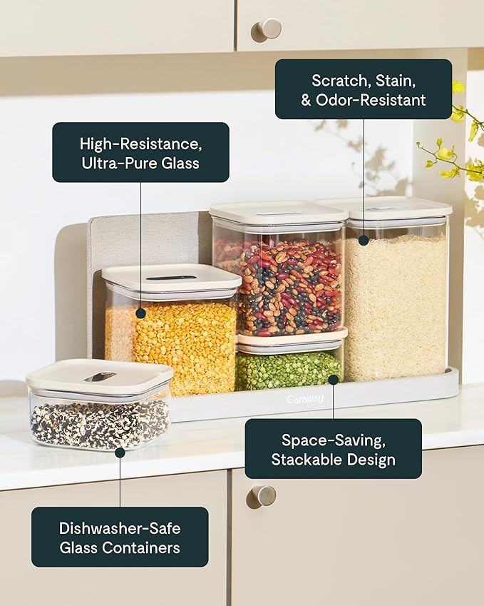 Caraway 4qt Glass Airtight Food Storage Container with Lid – Non-Toxic, BPA-Free Kitchen Storage Container – Stackable, Space-Saving Airtight Container for Dry Goods and More - Perracotta