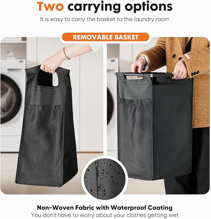 Sweetcrispy Laundry Hamper with 4 Pull-Out Removable Sorter Bags, Movable Wheels, Freestanding Clothes Basket Organizer in Bathroom, 4 × 10.6Gal (160L) Capacity, Rustic Brown and Black