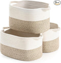 DUHEL Cotton Rope Woven Storage Basket, Used for Baby Hamper Toy Organizer, Gift Baskets Empty,Kids Laundry Basket,Baby Blanket Basket. Size 15x10x8.7 Inches. (White&Brown-3PCS)