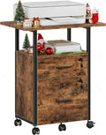 GYIIYUO 2 Wood Drawer Lockable File Cabinet with 22'' Extended Desktop, Mobile Filing Cabinet with Side Bag, Rolling Printer Stand, Fits A4&Letter Size, Home Office, Rustic Brown