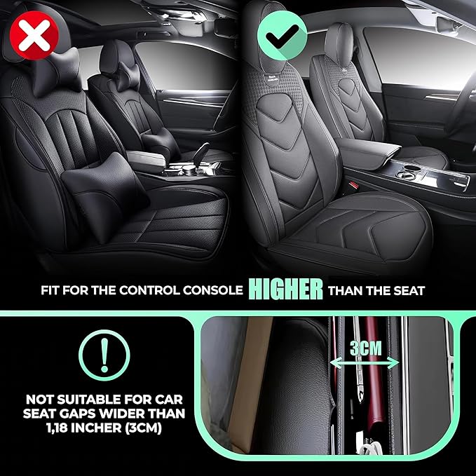 Universal Leather Car Seat Gap Filler Organizer – Side Pocket Storage Box for SUV & Truck, Essential Car Accessories for Men & Women, Center Console Organizer (Premium Black)