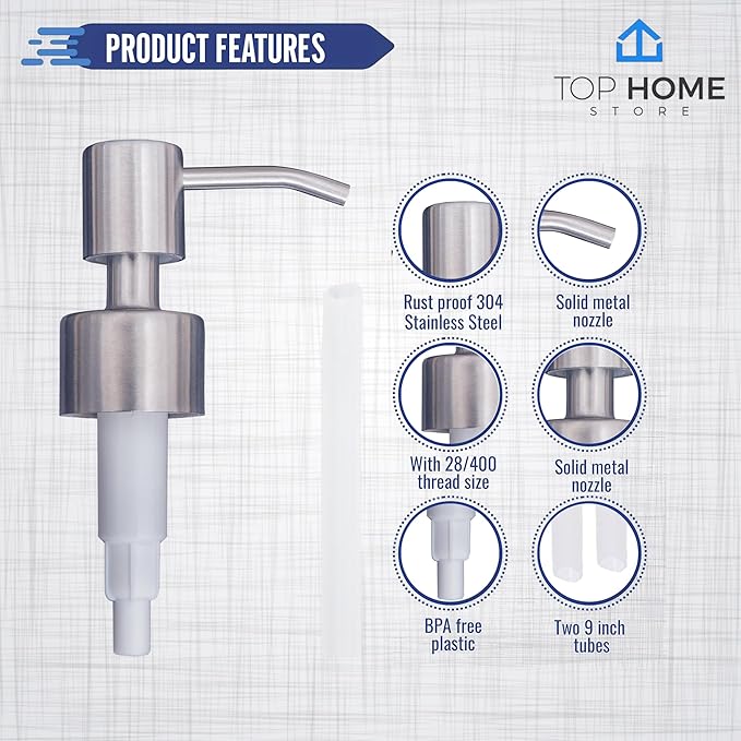 Stainless Steel Soap & Lotion Dispenser Pumps, Brushed Nickel Replacement (2 Pack)