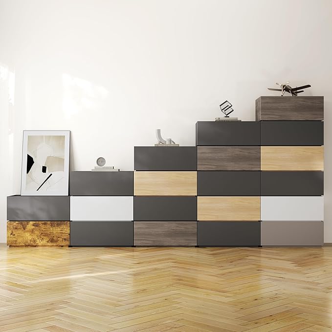 Modern Nightstand Modular Stackable Drawers Modular Storage Bedroom Furniture Set - Bedside Table, Storage Cabinet, Sofa End Table for Bedroom Living Room Hallway Entryway Grey Large