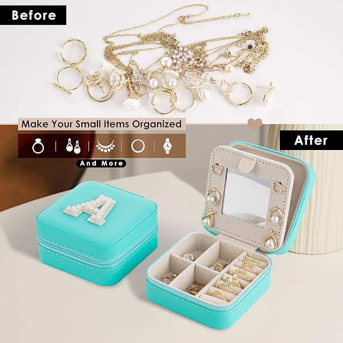 Birthday Gifts For Women - Initial Jewelry Box, Travel Jewelry Case, Small Travel Organizer, Graduation & Bridesmaid Gifts
