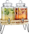1.5 Gallon Hammered Glass Drink Dispenser for Parties 2 PACK Beverage Dispensers with Stand, Glass Water Jug Dispenser, with 100% Leak Proof Spigot, Great for Party, Wedding, Picnic, BBQ Wicker Design