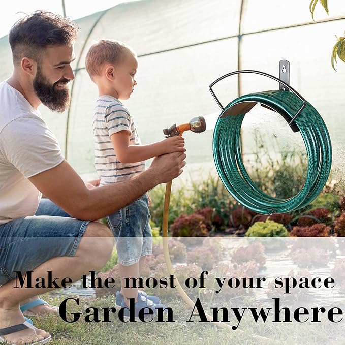 Eastrans Wall Mount Garden Hose Holder, Heavy Duty Water Hose Holder Easily Holds Up to 125 Feet 3/4’’ Hose, Solid Metal & Rust-Free, Perfect Garden Hose Storage for Outside Yard Lawn,Black