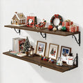Fun Memories Large Floating Shelves for Wall 48 Inches Long, 12 Inch Deep Shelves with Metal Bracket, 48 Inch Floating Shelves Wall-Mounted, Wide Display & Storage Bookshelves, Walnut, Set of 2