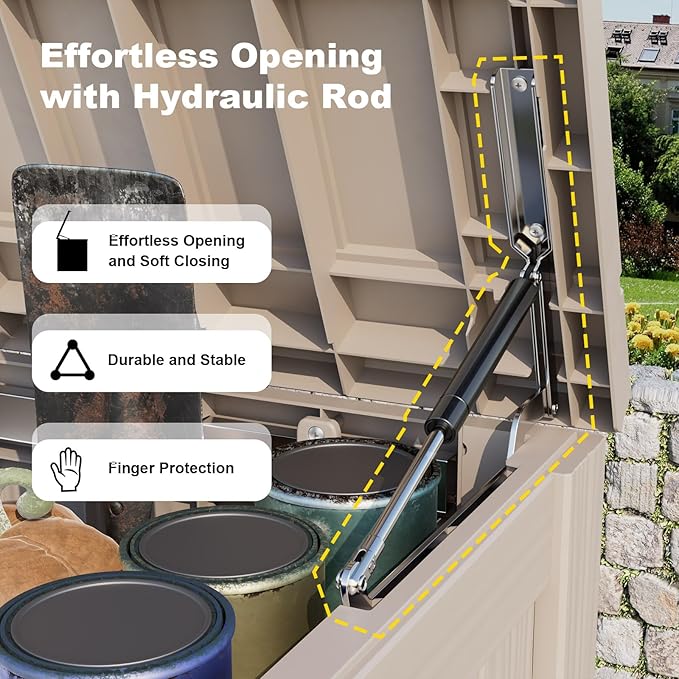 EasyUp 180 Gallon Outdoor Deck Box Waterproof, UV Resistant Resin Outdoor Storage Box with Hydraulic Rod for Delivery, Porch, Patio and Garden, Gray