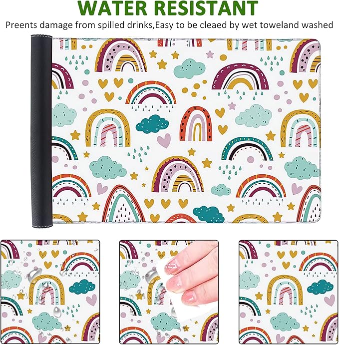 Rainbow in Cartoon Gaming Mouse Pad XXL Large Desk Mouse Pad Keyboard Mat with Stitched Edges Waterproof Non-Slip Desk Mat for Laptop,Keyboard,Computer 35.4 * 15.7 Inch