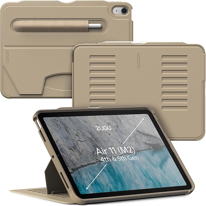 ZUGU CASE for iPad Air 11 (M3 2025 / M2 2024) iPad Air 4 & 5 10.9 Inch (2020/2022) - Protective, Ultra Thin, Magnetic Stand, Sleep/Wake Cover with Apple Pencil Charging & Storage - Sand