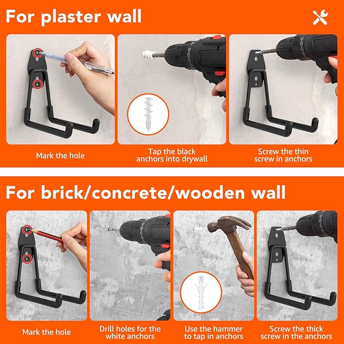 32 Pack Garage Hooks with Anti-Slip Coating Heavy Duty Wall Mount Hooks for Garage Storage and Hanging Hoses Bike Garden Tools Ropes etc