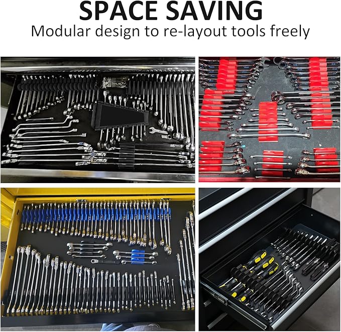 48 pcs Modular Wrench Organizers for Tool Drawers - Wrench Rack with Metric&SAE Labels, Perfect Tool Storage Holder. Gift for father, brother and boyfriend (Black without Magnet)