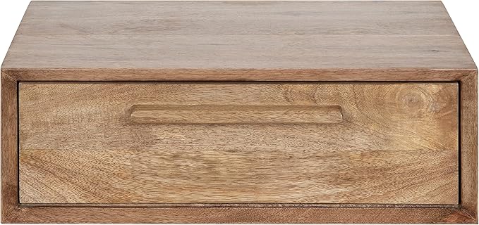 Kate and Laurel McCutcheon Floating Wood Storage Shelf, 18 x 12 x 6, Natural Wood, Decorative Transitional Floating Bedroom Nightstand with a Concealed Cubby Compartment