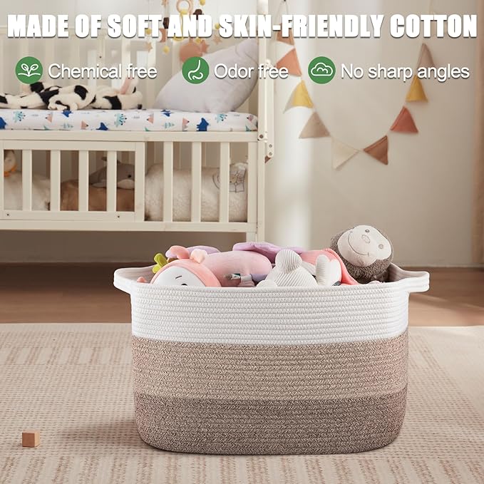 65L Large Storage Basket, Cotton Rope Woven Blanket Basket, Toy Storage for Baby Room, Living Room, Gradient Yellow