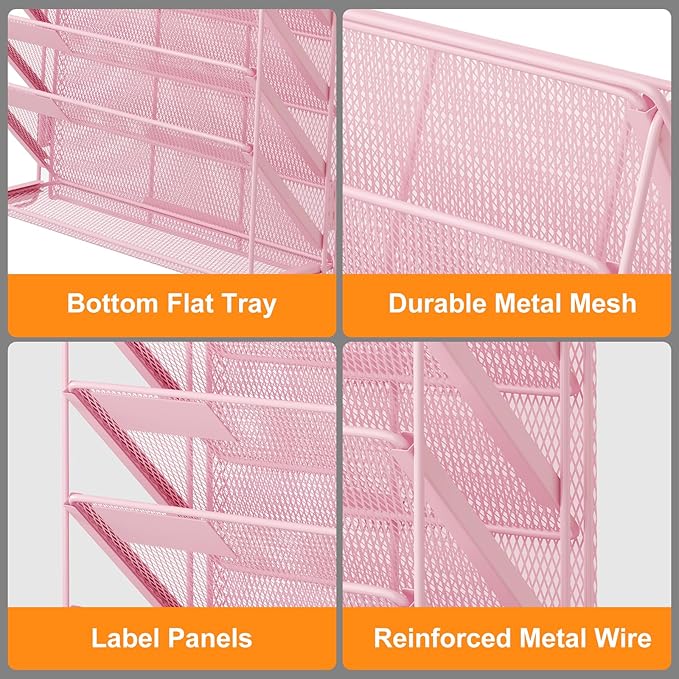 Kuntine.B Wall File Organizer Hanging Magazine Holder (Pink, 7 Tier 2 Pack)