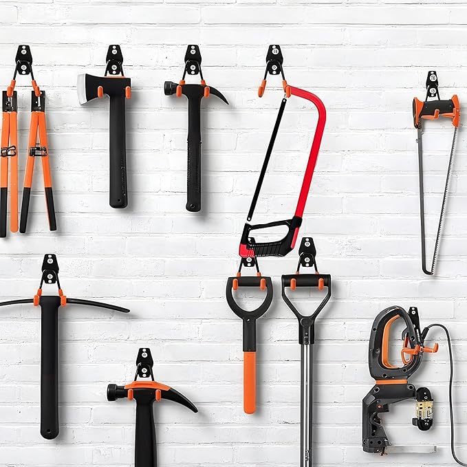 Garage Hooks Heavy Duty 12 Pack, Steel Garage Storage Hooks, Tool Hangers for Garage Wall Utility Wall Mount Garage Hooks and Hangers with Anti-slip Coating for Garden Tools, Ladders, Bulky Items (12)