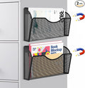 Magnetic File Holder 2 Pockets File Folder Organizer, Office Hanging Magazine Rack for Refrigerator, White Board, No Drilling Paper Document Holder Mail Organizer for File Cabinets