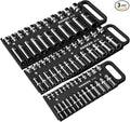 Magnetic Socket Holder Set with Handle, Portable Socket Organizer, Heavy Duty Socket Racks, 76 standard Sockets for Tool Box (Black, 3 Pcs Set-1/4", 3/8" & 1/2")