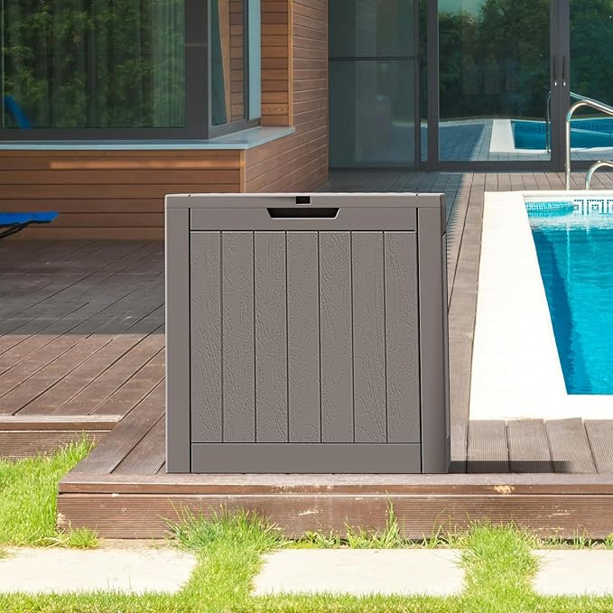 NUNU LAB 32 Gallon Outdoor Storage Box Waterproof, Outside Package Delivery Deck Boxes with Lockable Lid, Backyard Storage Bin For Garden Tools, Patio Cushions Accessories, Gray