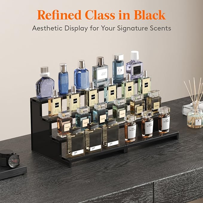 Lifewit Cologne Organizer for Men, 4 Tier Plastic Perfume Stand, Tool-free Assembly, Display Shelf for Fragrance, Aftershave, Skincare, Makeup for Vanity, Bedroom, Bathroom Storage, 9 Inch,3 Pcs