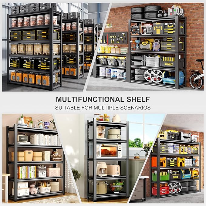 63" H/32” W Garage Shelving, Heavy Duty 5 Tire Adjustable Storage Unit, 3000LBS Metal Garage Shelves, Easy Assembly Shelf for Industrial, Warehouse, Basement (16" D x 32" W x 63" H)