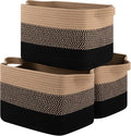 Storage Basket for Organizing, Woven Baskets for Storage, Rectangle Decorative Baskets for Shleves, Closet, Toys, Books, Nursery Organizer Bins - Pack of 3 (Black & Brown, 15.75"x11.8"x9.85")