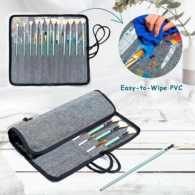 SFYBYHEART Acrylic Paint Organizer Bag with Washable Roll-Up Brush Holder, Large Art Supply Case, Craft Organizer with Foam Inserts for Apple Barrel, Shuttle Art, Caliart Art Supplies Storage Bag
