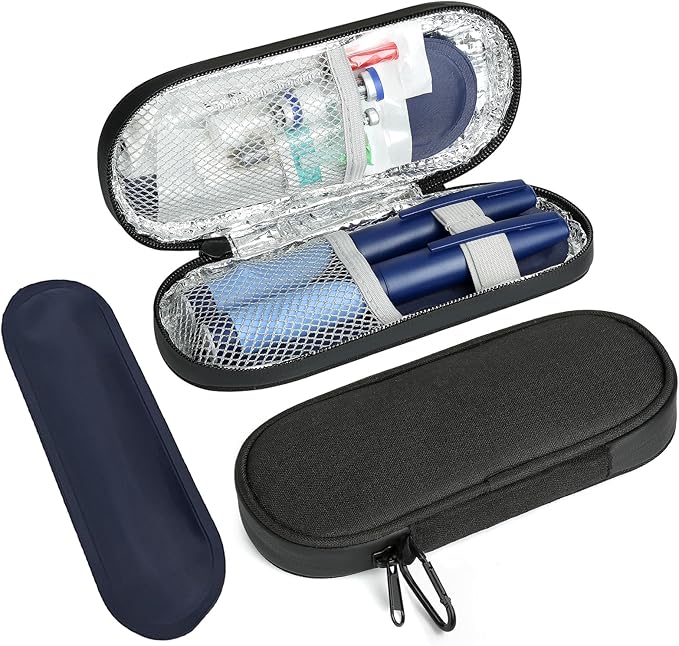 Insulin Pen Cooler Travel Case with 2 Reusable TSA Approved Ice Packs, Diabetic Medication Insulated Cooler Bag for Insulin Pens and Other Diabetic Supplies Storage Black