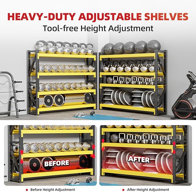 32" W Garage Shelving,4-Tier Heavy Duty Storage Shelves Unit with Adjustable Metal Shelf for Warehouse,Basement,Workshop,3200LBS,32" W x 20" D x 79" H,Black&Yellow