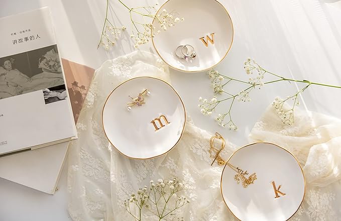 COLLECTIVE HOME - Ceramic Jewelry Tray, Decorative Trinket Dish for Rings Earrings Necklaces Bracelet Watch Keys, Birthday Mother's Day Christmas Gift for Women, 4.75", Glossy (m)