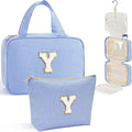 YOOLIFE Travel Toiletry Bag for Women - Hanging Toiletry Bag Makeup Bag, Portable Toiletries Travel Bag and Cosmetic Bag Essentials - Letter Y, Blue