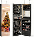 LDAILY 47” LED Jewelry Armoire, Door/Wall Mounted Mirror with Storage, 4 Shelves, 4 Drawers, Full Length Mirror & Flip-up Makeup Tray, Lockable Jewelry Organizer Cabinet for Women & Girls, Gift(Black)