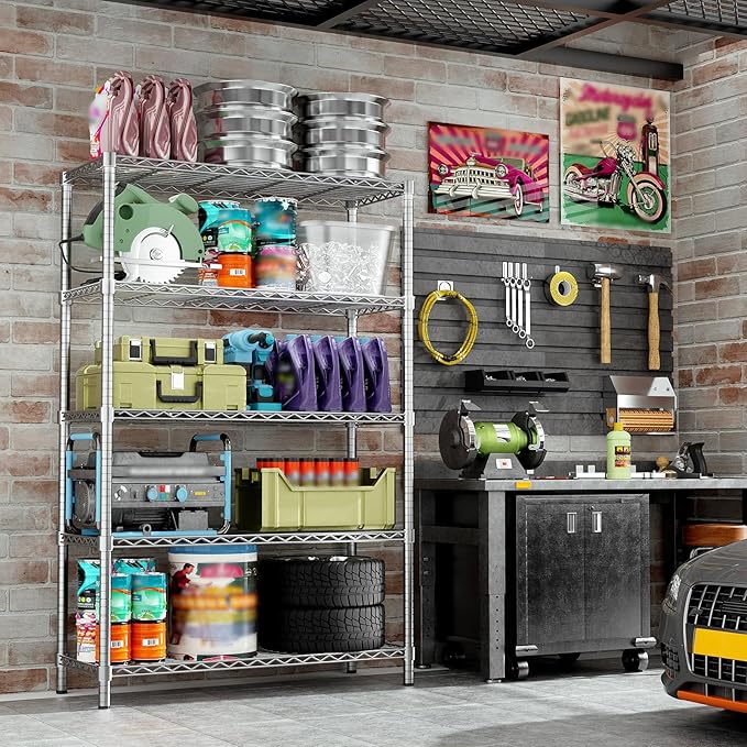 Storage Shelves, 3 PCS 36" L x 14" W x 72" H Heavy Duty Garage Wire Shelving Unit Loads 1750LBS, 5-Tier Adjustable Metal Industrial Utility Shelf Rack for Kitchen, Laundry Room, Basement