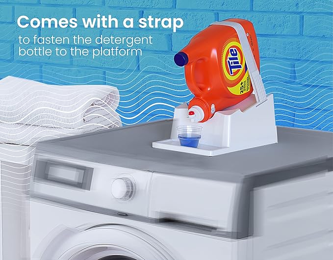 Skywin TidyFriend 2 Pack Liquid Laundry Detergent Holder Stand with Drip Tray & Rubber-Grip Feet, Stand for Laundry Room Organization and Storage, Fabric Softener Dispenser with Cup Holder (White)