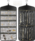 CHICECO Travel Jewelry Holder Organizer,Hanging Jewelry Organizer Storage with Zippered Pockets for Cloest,Jewelry Holder for Earrings, Necklaces (Grey Black)