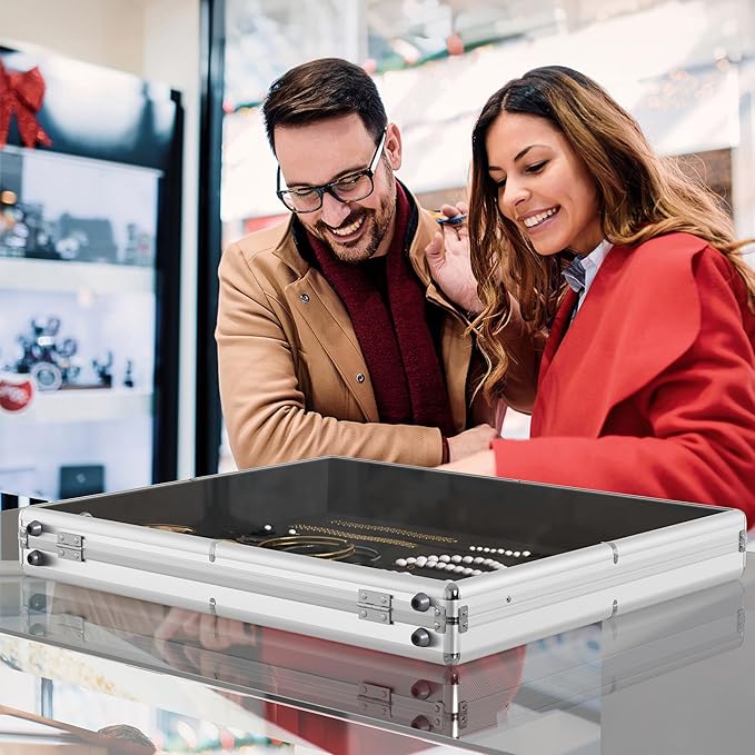 Portable Trade Show Display Case, 28"x20" Aluminum Card Show Display Case with Lock, Large Table Top Sports Card Display Case with Clear Acrylic Glass for Jewelry, Trading Card, Collectibles Shows