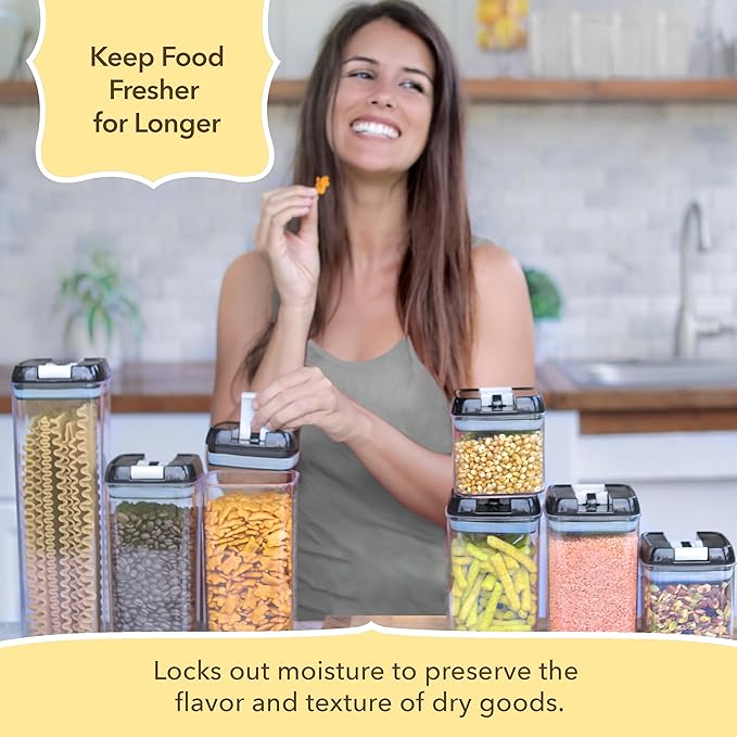 Simply Gourmet Airtight Food Storage Containers with Lids – 4 Piece Slim Kitchen Pantry Organization Set, 8 Cup Capacity, BPA-Free Clear Plastic, Stackable Containers for Flour, Sugar, Rice, Snacks