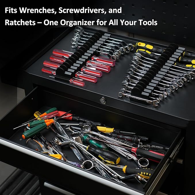 24pcs Magnetic Modular Wrench Organizers for Tool Drawers - Wrench Rack with Metric&SAE Labels,Tool Storage Holder with Magnet.Gift for father, brother&boyfriend (Black with magnets)