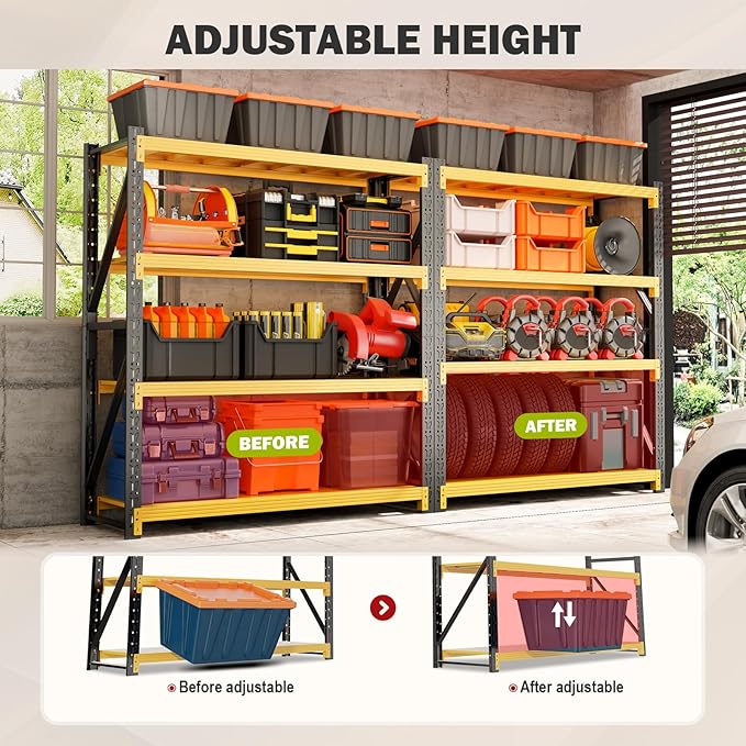 5000LBS Garage Shelving Heavy Duty, 59” W Storage Shelves, 4-Tier Adjustable Metal Storage Shelves, Steel Industrial Shelving Unit, Metal Shelving for Garage, Basement, Warehouse (59x24x79in)